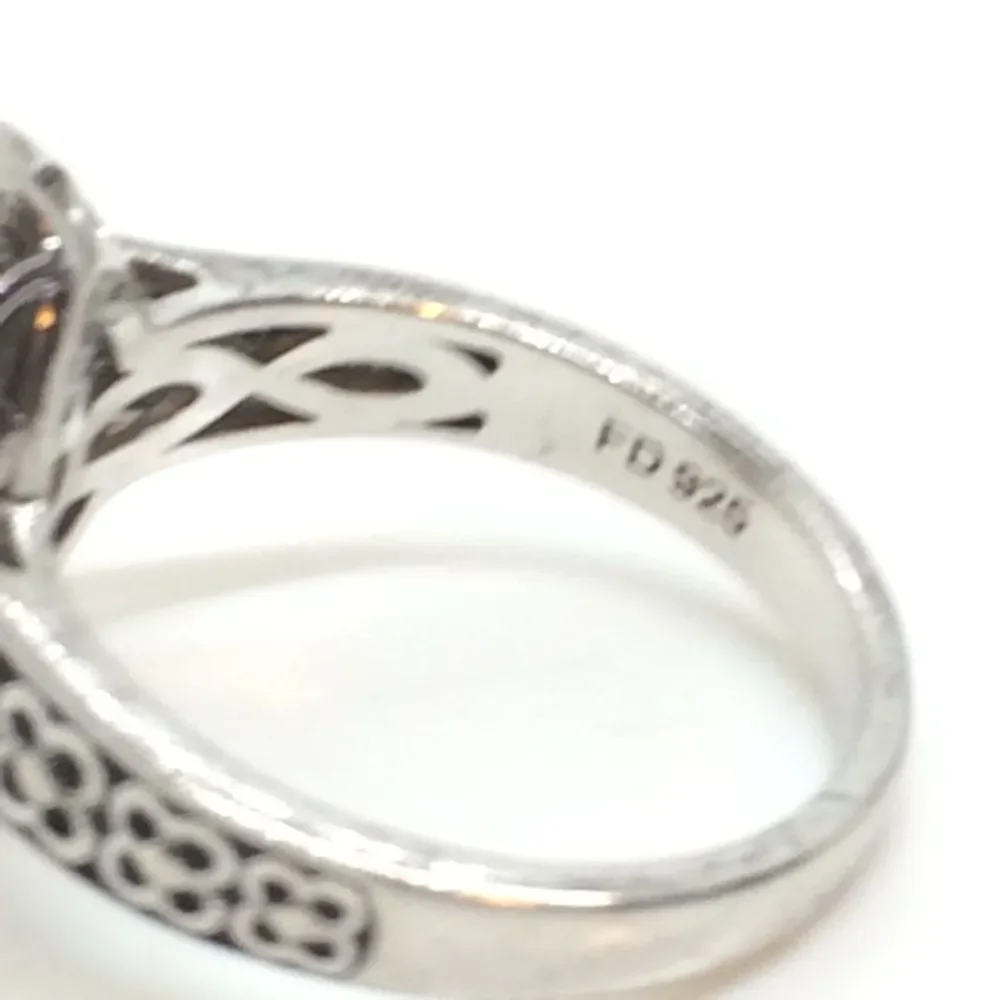 STERLING SILVER RING Green Glass Filigree Statement Ring Sz 7.25